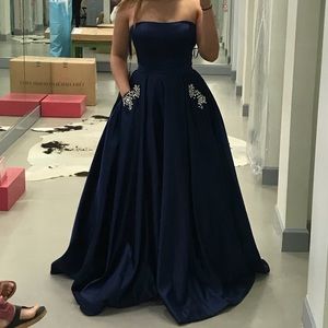 Sherri Hill Strapless Navy Gown